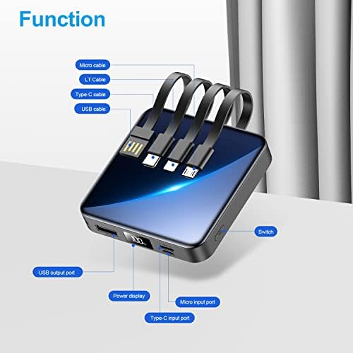 High-Capacity 12000 m Ah Portable Charger with Integrated Cables – 22.5 W Fast Charging Power Bank for i Phone 15, Samsung Galaxy & Tablets – Smart LED Display & Compact Design for Maximum Portability and Universal Compatibility
