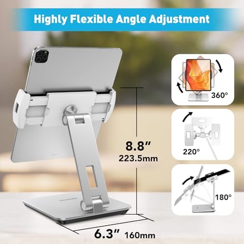 Premium Above TEK 360° Swivel Aluminum Tablet Stand: Adjustable Holder for 4″-15.6″ Devices – Ideal for Retail, POS, and Office Use – Durable Grey Finish for Enhanced Display and User Engagement Solutions
