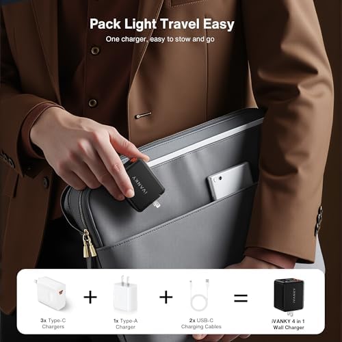 i VANKY 84 W Retractable Wall Charger – 4-Port USB Power Adapter with Dual Cables for Fast Charging – Compact Travel Solution for i Phone 16/15, i Pad, Samsung – Smart Charging Hub for Home and Office Efficiency