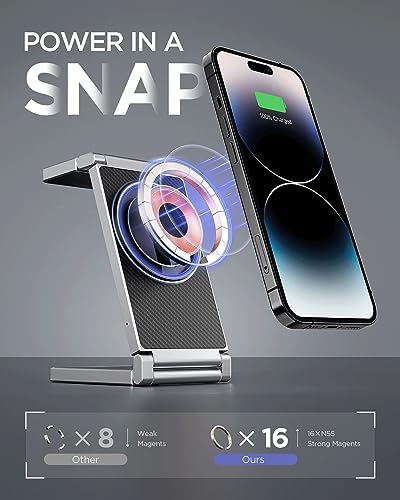 Hohosb Foldable 3-in-1 Magnetic Wireless Charger Station – Premium Zinc Alloy Design for i Phone 15/14/13/12, Air Pods Pro/3/2, and Apple Watch – Mag Safe Compatible, Fast Charging, and Travel-Friendly Solution for All Your Devices (Blue)