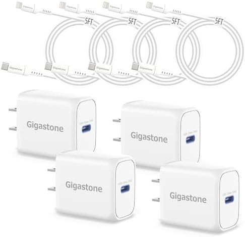 Gigastone 20 W USB-C Fast Charger with MFi Certified 5 FT Lightning Cable – High-Speed PD 3.0 Power Adapter for i Phone 14/13/12/11, i Pad, Air Pods & Apple Pencil – Ultimate Charging Solution for Apple Devices on the Go