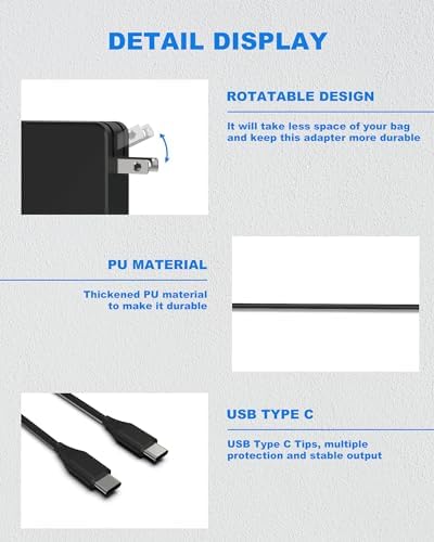 Universal 65 W USB-C Laptop Charger – High-Speed Power Adapter for Lenovo, Dell, Samsung, Mac Book Pro, HP, ASUS, and DJI Devices – 78.6-Inch Cord, Enhanced Compatibility & Efficiency for All Type-C Electronics – Ideal for Gaming Consoles & Chromebooks – 12-Month Warranty & 30-Day Money-Back Guarantee