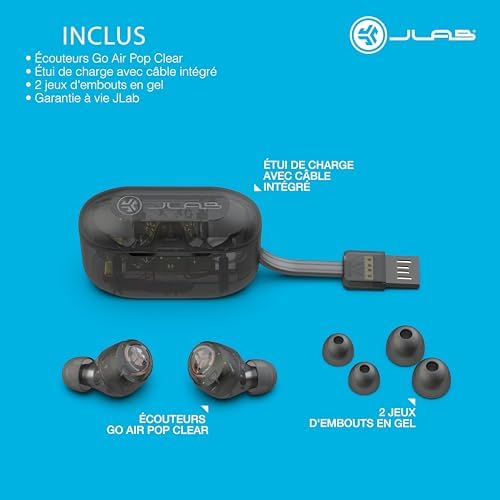 JLab Go Air Pop True Wireless Earbuds – 32 Hours Playtime, Dual Connect Bluetooth Earphones with EQ3 Sound, Lightweight In-Ear Headphones for Ultimate Comfort and Crystal-Clear Calls, USB Charging Case Included, Perfect for Active Lifestyles and Everyday Use