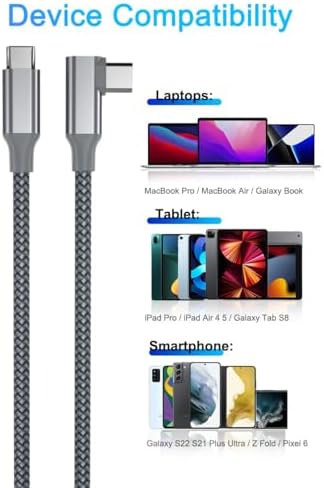 Elebase Right Angled USB Type C to C 100W Cable 6.6FT with USB A Adapter,90 Degree Power Delivery Fast Charging PD Charger Cord for MacBook Mac Pro,iPad 10 10th Air 4 4th 5 5th Mini 6 6th Generation – Enhanced Compatibility and Speed