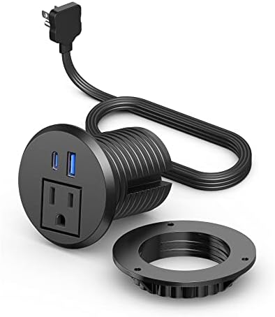 Revolutionize Your Workspace with the 2-Inch Desk Power Grommet Featuring PD 20 W USB-C Fast Charging, Ultra-Flat Plug Design, and Recessed Outlet for Seamless Cable Management – Perfect for Home or Office Use with 6 ft Power Cable (White)
