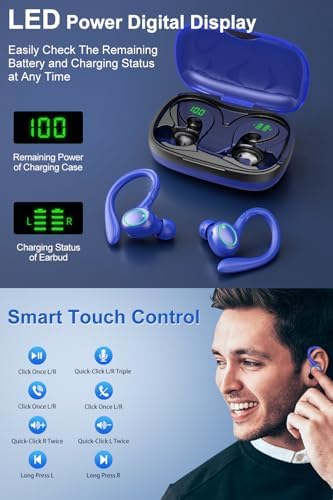 Revolutionize Your Audio Experience with 60-Hour Playtime Bluetooth 5.3 Wireless Earbuds – Advanced Noise Cancelling for Crystal Clear Sound, IPX7 Waterproof Durability, Real-Time LED Battery Monitoring, Ideal for Athletes and Outdoor Enthusiasts (RED)