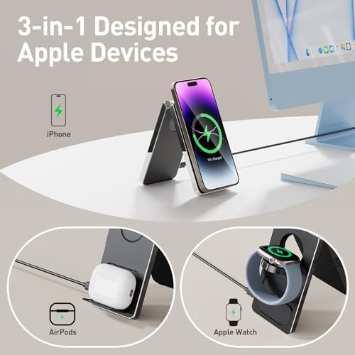 2025 Advanced 3-in-1 Magnetic Wireless Mag-Safe Charging Station for i Phone 16/15/14/13/12 Pro Max, Effortless Charging Stand for Apple Watch & Air Pods – Fast Max Power-Up for Tech Enthusiasts, Ideal Gift for Men