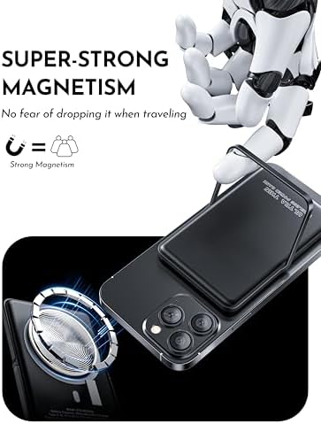 Magnetic Ultra-Slim Wireless Power Bank for i Phone – 5000 m Ah Fast Charging Battery Pack with Integrated Stand – Essential Travel Charger for i Phone 12/13/14/15/16 – Lightweight, Effortless Charging Solution for On-the-Go Users