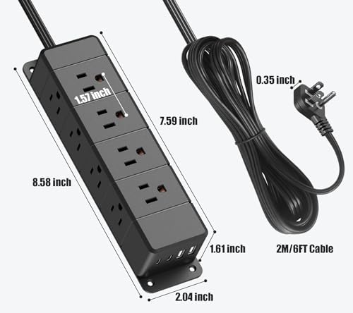 Maximize Workspace Efficiency with the 45 W USB-C Fast Charging Power Strip – 12 Outlets, 4 USB Ports, 1200 J Surge Protection, and 6 FT Flat Extension Cord for Seamless Under Desk Mounting and Enhanced Device Compatibility