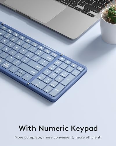 Samsers Wireless Foldable Bluetooth Keyboard with Numeric Keypad – Multi-Device Support for i OS, Android, Windows & Mac – Portable Travel-Friendly Design in Premium PU Leather, Effortless Typing Anywhere!