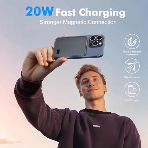 Sleek 5,000 m Ah Magnetic Wireless Charger for i Phones – Fast Charging Power Bank with LED Display, Compatible with i Phone 16 Pro Max/16 Pro/16, 15/14/13/12 Series – Effortless Charging for On-the-Go Lifestyles