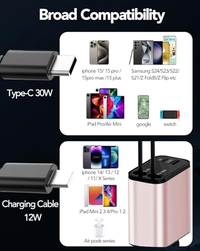 2025 Ultra-Compact 4-in-1 Retractable Car Charger – 69 W Fast Charging Adapter for i Phone 16, Galaxy and More – Innovative Space-Saving Design with Multiple Ports for Simultaneous Device Powering – Essential Car Accessory for Daily Commutes and Road Trips
