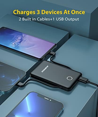 Compact 6000 m Ah Portable Power Bank with Built-in Cable – Lightweight Fast Charging External Battery for i Phone and Android – Ultimate Travel Companion for On-the-Go Charging Efficiency