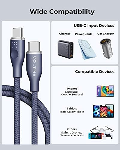 VOLTME 6 ft USB C to USB C Cable (2 Pack) – 60 W Fast Charger for Mac Book Pro 2020, Galaxy S21, i Pad Pro, and Nintendo Switch – Durable High-Speed USB 2.0 Charging Solution for Seamless Connectivity and Enhanced Performance
