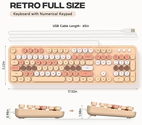 Retro-Inspired Full Size Typewriter Keyboard with Number Pad – Wired USB Keyboards for Windows 7, 8, 10, 11 | Enhance Your Typing Experience with Classic Charm and Modern Efficiency | Perfect for Home and Office Use