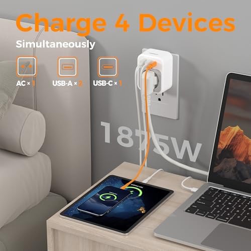 TESSAN Universal Type G UK Travel Adapter with 3 USB Ports & USB-C Charger – Effortless US to UK Plug Conversion for Global Travelers to England, Ireland, Qatar, Hong Kong, Dubai, and More – Compact Power Solution for Fast and Safe Device Charging