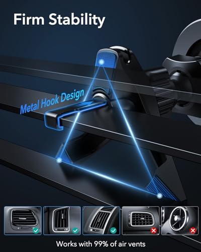 ESR Mag Safe Car Mount – Magnetic Phone Holder for Air Vent & Dashboard, Compatible with i Phone 16/16 e/15/14/13/12, Samsung, and All Smartphones – Includes 2 Metal Rings for Enhanced Stability – Sleek Design for Effortless Driving Experience