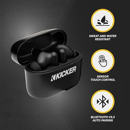 Experience Superior Sound with KICKER TWS2 True Wireless Earbuds – Bluetooth Earbuds Featuring Advanced Noise Cancelling, USB-C Fast Charging Case, and 24-Hour Playtime for Seamless Connectivity with Android & i OS Devices – Ideal for Music, Calls, and On-the-Go Audio Enjoyment