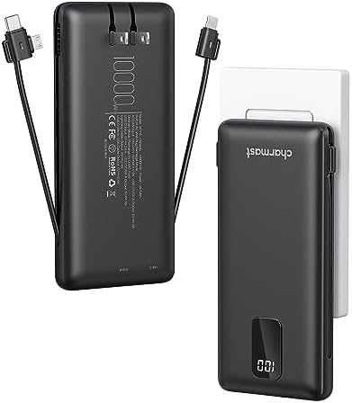 Ultimate Charmast 10,000 m Ah Portable Power Bank with Integrated Cables & Wall Plug – Fast Charging Essential for i Phone 16/15/14/13, Samsung, i Pad, and More – Unmatched Convenience for Travelers and On-the-Go Professionals