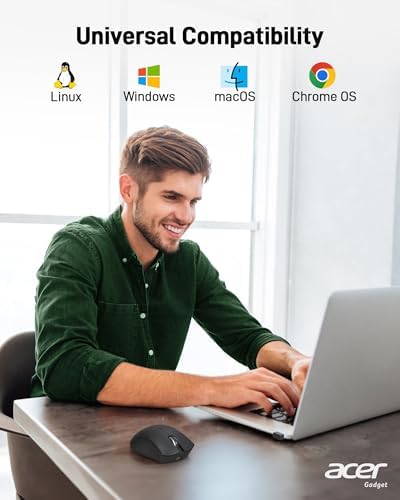 Acer Wireless Mouse – 1200 DPI Ergonomic Computer Mouse with 2.4 GHz USB A Receiver for Seamless Compatibility Across Windows, mac OS, and Android – Lightweight Design & 5 Customizable Buttons for Enhanced Productivity