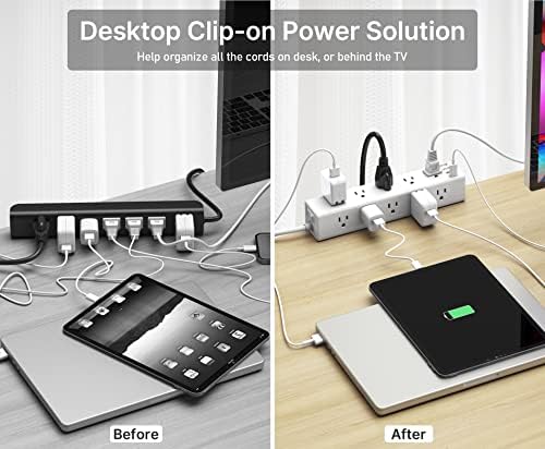 CCCEI 15-Outlet Desk Clamp Power Strip – Ultimate Surge Protector with Fast Charging USB Ports, 6 FT Flat Plug for Enhanced Accessibility, Compatible with 1.6-Inch Tabletops, Sleek Black Design for Modern Workspaces