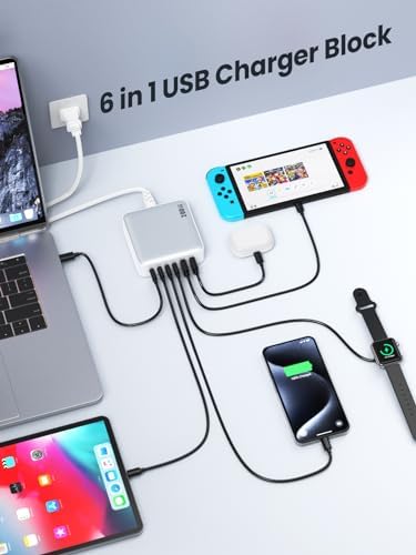 Powerful 200 W Ga N III USB C Multi-Device Charging Hub – 8-Port Rapid Charger for Mac Book Pro/Air, DELL, i Phone 16/15/14, Galaxy S23/22 – PD 65 W Laptop Adapter for Effortless Portability and Enhanced Connectivity Solutions