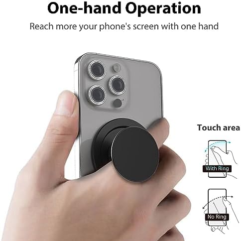 Mag Safe-Compatible Magnetic Phone Grip & Adjustable Kickstand – Classic Black Wireless Charging Ring Holder for i Phone with Effortless Attachment, Personalized Comfort & Enhanced Stability for On-the-Go Convenience