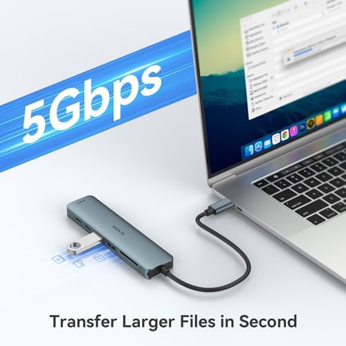 Transform Your Mac Book Pro/Air into a Powerhouse: MOKi N 7-in-1 USB C Hub HDMI Adapter with 4 K Support, Dual Card Readers, and Rapid 5 Gbps Data Transfer – Ideal for Dell XPS and Lenovo Think Pad Users!