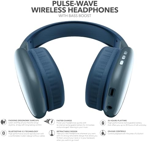 RCA Wave-56 Wireless Over-Ear Headphones – Elevate Your Listening Experience with Hi-Res Audio, Enhanced Bass, and 20-Hour Battery Life, Featuring Innovative Transparency Mode for Seamless Surround Awareness, Ultra-Lightweight and Travel-Ready Design in Elegant White Finish