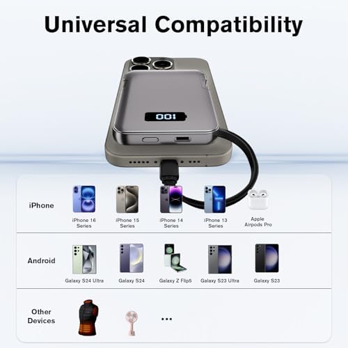 Ultra-Slim 5000 m Ah Portable Charger with Built-in Cables – Travel-Friendly Power Bank for i Phone & Android Devices – Lightweight, Efficient, and Universally Compatible External Battery Pack – High-Speed Charging with Multiple Safety Protections – Perfect for Daily Use and Emergency Power Needs – Ideal for Travelers and On-the-Go Charging Solutions