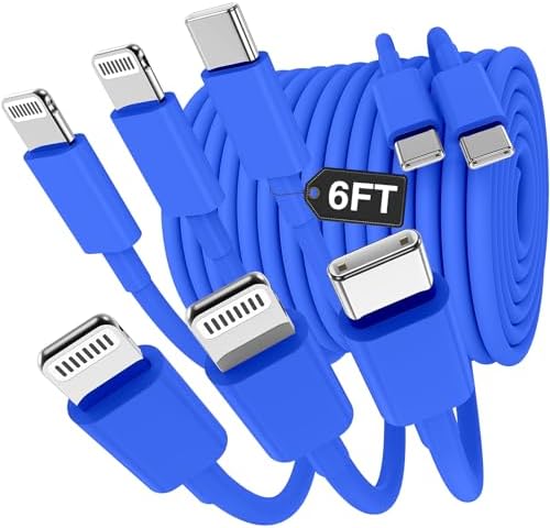 Versatile 3-in-1 i Phone Charger Cable – 6 FT USB C to Lightning with Triple Port Compatibility for i Phone 16/15/14/13/12/11 Pro Max/XS/XR/8 & i Pad Pro/Mini – Fast Charging Solution (2-Pack, Black) for Effortless Multi-Device Power Management