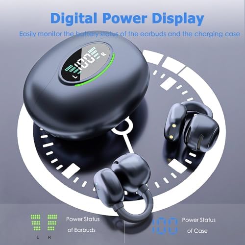 Premium Bluetooth 5.3 Clip-On Wireless Earbuds – Noise Cancelling Waterproof Headphones with 80-Hour Battery Life, 4 HD Mics for Crystal-Clear Calls, Perfect for Sports, Travel, and Office Use – Exceptional Comfort & Sound Quality for Android & i OS (Black)