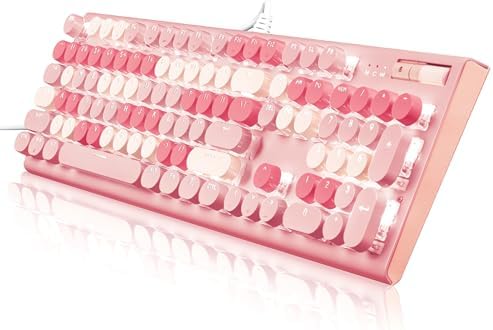 Charming Retro Pink Wired Keyboard with White Backlighting, Volume Control Knob, and Adjustable Stands – Perfect for Stylish Typing on PC or Laptop – Enhance Your Workspace Aesthetic Today!