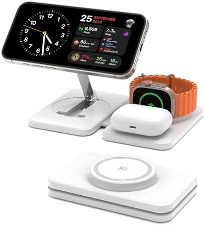 Magnetic Wireless Charging Station for i Phone 15/14/13/12 Pro Max & Apple Devices – Joy Geek 3-in-1 Fast Charger Pad for i Phone, Apple Watch Ultra 9-2, and Air Pods – Compact Design with Enhanced Compatibility and Secure Magnetic Alignment