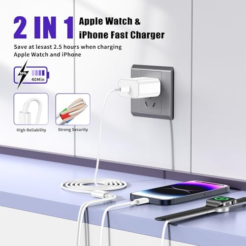 Revolutionary 2-in-1 Magnetic USB-C Charger for Apple Watch & i Phone – 3 ft Fast Charging Cable for Series Ultra/9/8/7/6/SE/SE2/5 & i Phone 14/13/12/11 Pro/Pro Max – Ultimate Convenience, Enhanced Compatibility, and Robust Durability for Modern Tech Users