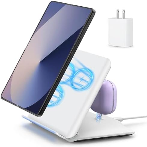 Fast Wireless Charging Pad for Samsung Galaxy Z-Fold Series – 15 W 2-in-1 Charger with PD Adapter for Galaxy Z Fold 6/5/4/3, S24/S23/S22, Note20 Ultra, and Galaxy Buds2 Pro/2/Live – Sleek White Design for Enhanced Compatibility and Efficiency – Perfect for Busy Lifestyles