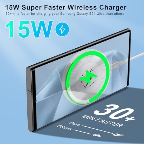 Ultra-Fast Wireless Charging Pad for Samsung Galaxy S24 Ultra, i Phone 15, and Google Pixel 8 – 15 W High-Speed Charger with QC Adapter for Effortless Power-Up and Enhanced Device Compatibility