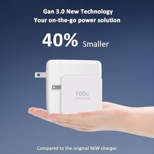 100 W GAN III USB-C Wall Charger with PD3.0 – High-Speed Compact Power Adapter for Mac Book Pro, i Pad Pro, Galaxy S23/S22, and More – Includes 6.6 Ft USB-C Cable for Ultimate Flexibility – Advanced Safety Features for Rapid, Reliable Charging