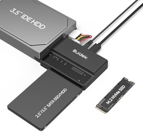 Universal NVMe M.2 to SATA Adapter – Tool-Free PCIe SSD Enclosure with USB 10 Gbps, Supports M Key & M+B Key Drives, Compatible with 2.5″/3.5″ SATA HDDs and IDE Drives for Effortless Data Transfers and Backups