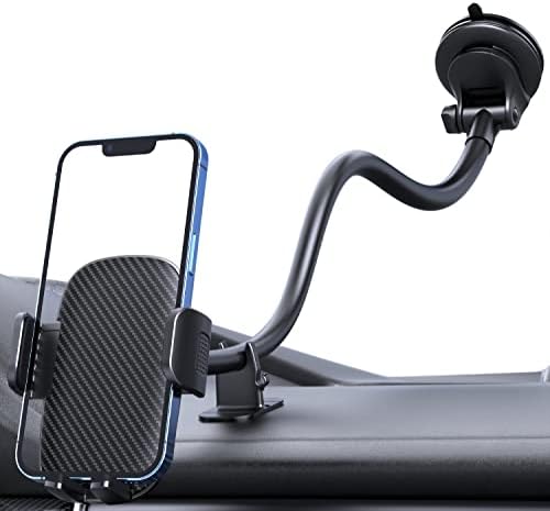 Qifutan Premium Anti-Shake Car Phone Holder with Long Arm Design – Universal Dashboard & Windshield Mount for All Smartphones, Enhanced Stability & Safety for Hands-Free Driving, Black