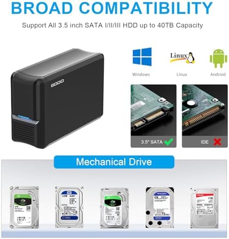 GODO USB 3.0 Vertical Hard Drive Enclosure for 3.5 Inch SATA HDD/SSD – Premium Aluminum Dock with UASP Technology, Supports Up to 18 TB Storage, Space-Saving Design, Power Adapter Included for Enhanced Performance and Compatibility
