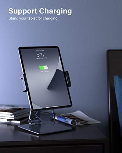 Maxonar Premium Heavy-Duty 360° Swivel Tablet Stand – Ergonomic Adjustable Aluminum Alloy Holder for Enhanced Stability & Charging – Foldable Design for 6-13″ Devices, Perfect for Home, Office, or Retail Use – Modern Sleek Grey Finish for Contemporary Spaces