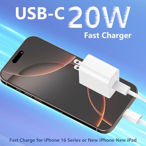 20 W USB-C Fast Charging Block Set for i Phone 16 & 15 Series – 3-Pack with 6 ft Durable Cables for Rapid Power Delivery – Perfect for i Phone, Air Pods, and i Pad – Compact, Versatile Charging Solution for On-the-Go Users
