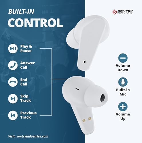 SENTRY OSE Wireless Stem Earbuds – Elevate Your Audio Experience with -20 d B Active Noise Cancellation, 10-Hour Playtime, and Touch Controls – Ideal for Commuters, Audiophiles, and On-the-Go Listening with Portable USB-C Charging Case and Built-In Microphone