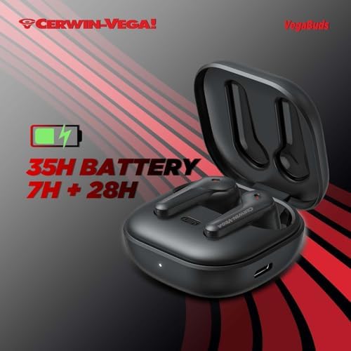 CERWIN-Vega! Eb1 Wireless Earbuds – Unleash Premium Bluetooth Sound with Advanced Noise Cancellation for Gamers, Athletes, and Active Lifestyles – Ultra-Lightweight, Sweat-Proof Design with Extended Battery Life for Continuous Audio Enjoyment