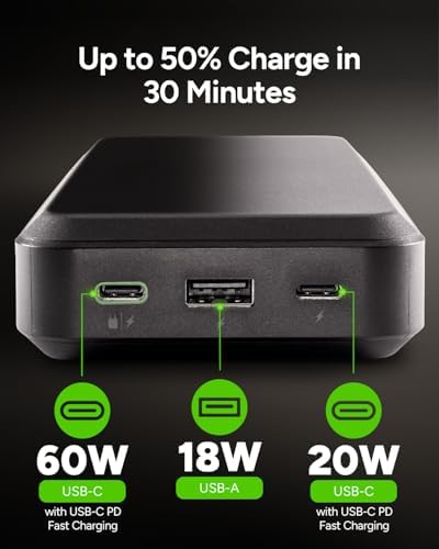 Mophie Powerstation Laptop Prime27 – 27,000 m Ah Eco-Friendly Portable Power Bank with 60 W USB-C PD Fast Charging, Multi-Device Compatibility, LED Battery Indicator, and Versatile Charging Ports – Ultimate On-the-Go Performance for Laptops, Tablets, and Smartphones