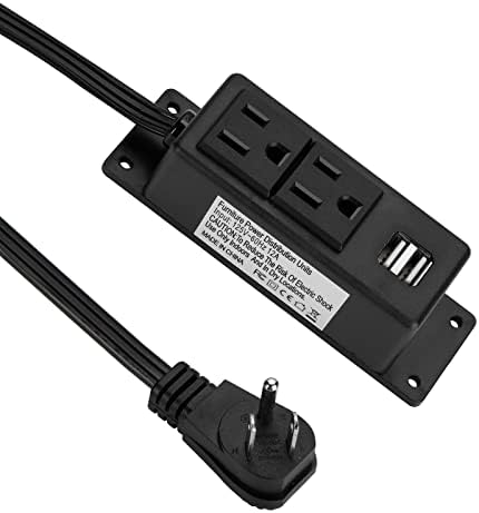BTU Desktop Power Outlet – Versatile Power Strip with 2 AC Outlets & 2 USB Charging Ports, 6.56 ft Extension Cord, Ideal for Home Office & Nightstand, Mountable Design in Sleek Black for Clutter-Free Spaces – Enhanced Compatibility & Rapid Charging Solution