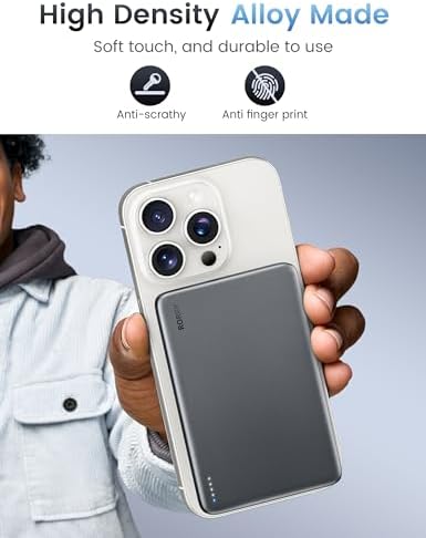 Ultra-Slim Mag Safe Portable Charger by RORRY – 5000 m Ah Magnetic Power Bank for i Phone & Samsung – 18 W Fast Charging Wireless Battery Pack in Elegant Pink – Effortless Portability with Durable Alloy Design