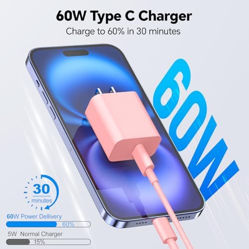 20 W Dual USB-C Fast Charger Block for i Phone 15/16 Series – Includes Two 10 FT USB-C Charging Cables, Perfect for Pro Max, Plus, Pro, i Pad Pro/Air – Compact, High-Speed Charging Solution (2 Pack, Black)