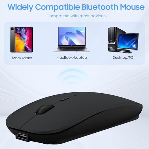 Sleek Rechargeable Bluetooth Mouse – Ultra-Quiet Wireless Mice for Laptops, Mac Books, i Pads, and Android PCs – Ergonomic Design for Comfort and Versatility – Compatible with Windows and Linux – Perfect for Work and Study